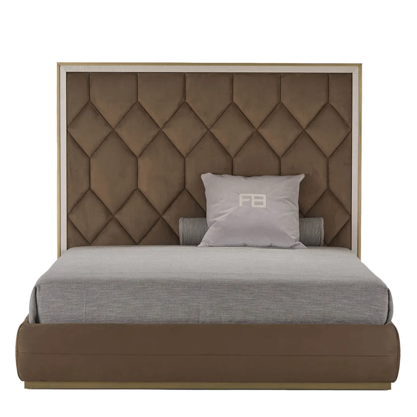 Elegance Brown Leather & Figured Sycamore Double Bed