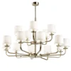 Elegant brushed gold metal & white fabric lampshades Chandelier