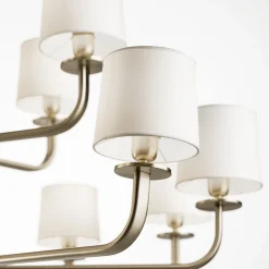 Elegant brushed gold metal & white fabric lampshades Chandelier