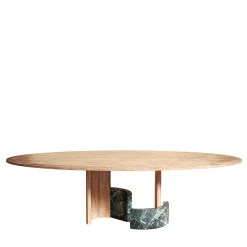Ellipse Oval Wood and Green Marble Dining Table