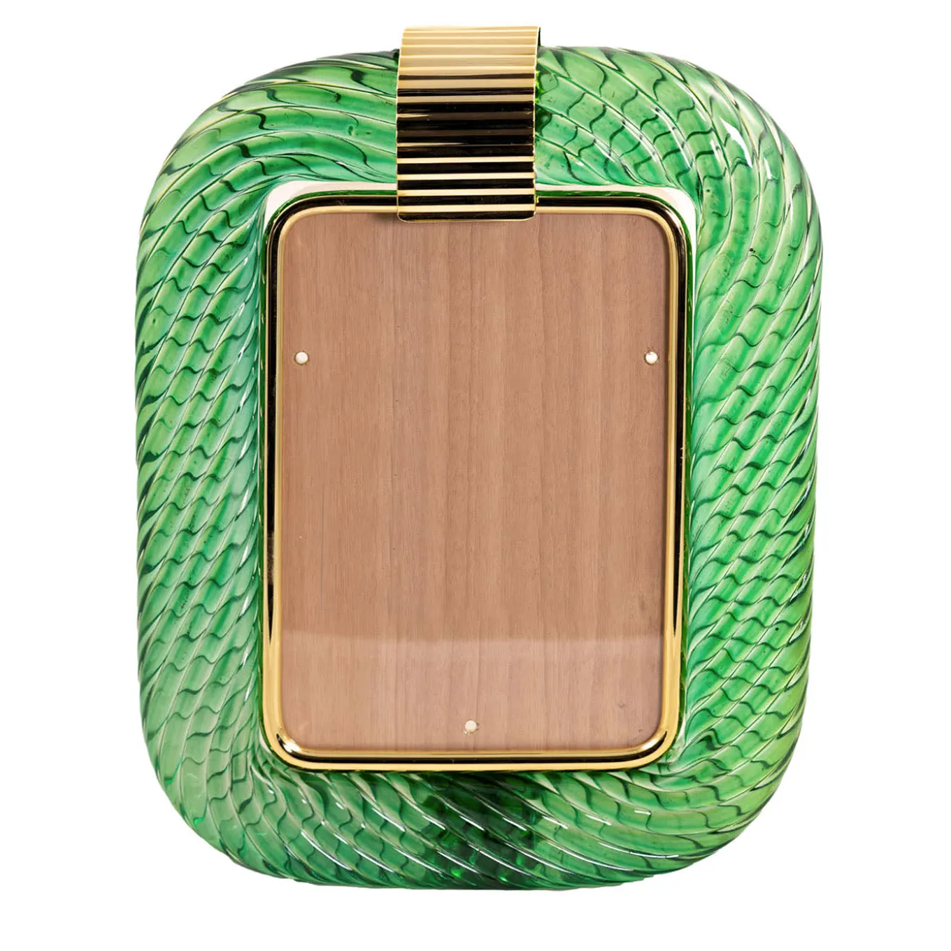 Emerald Green Twisted Glass with Glossy Brass Structure Frame