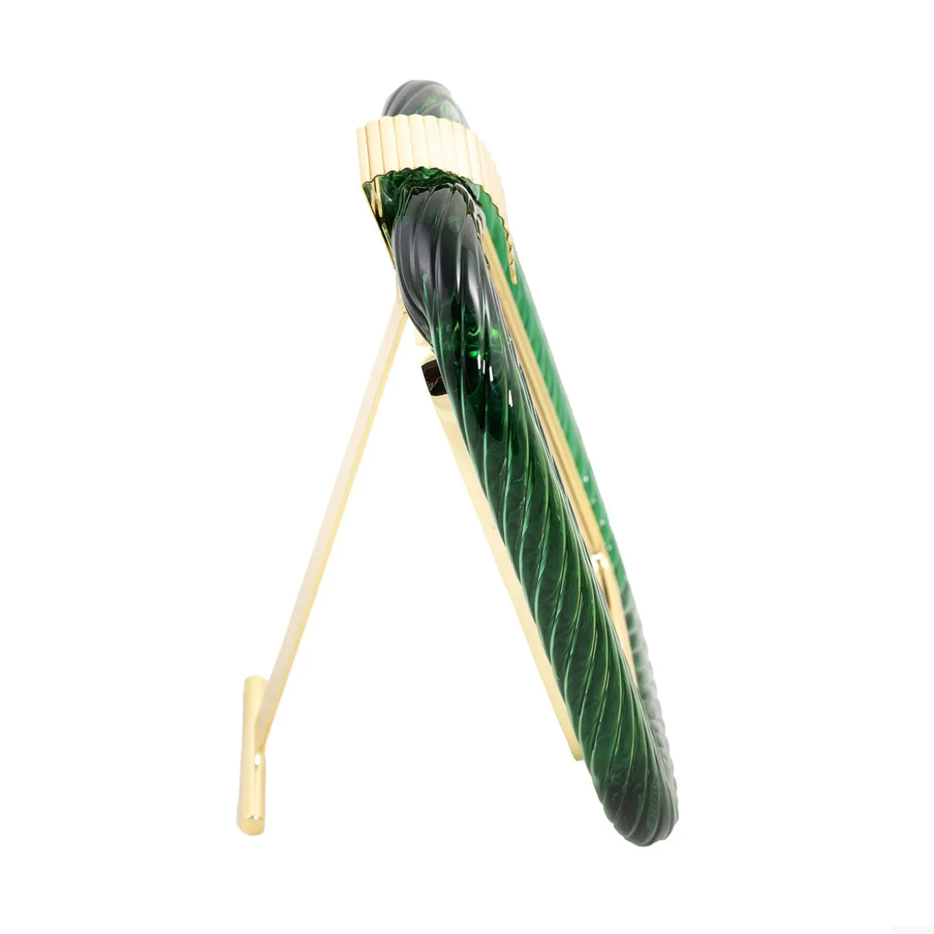 Emerald Green Twisted Glass with Glossy Brass Structure Frame