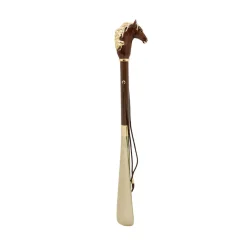 Enameled Brass Brown Wood Shoehorn