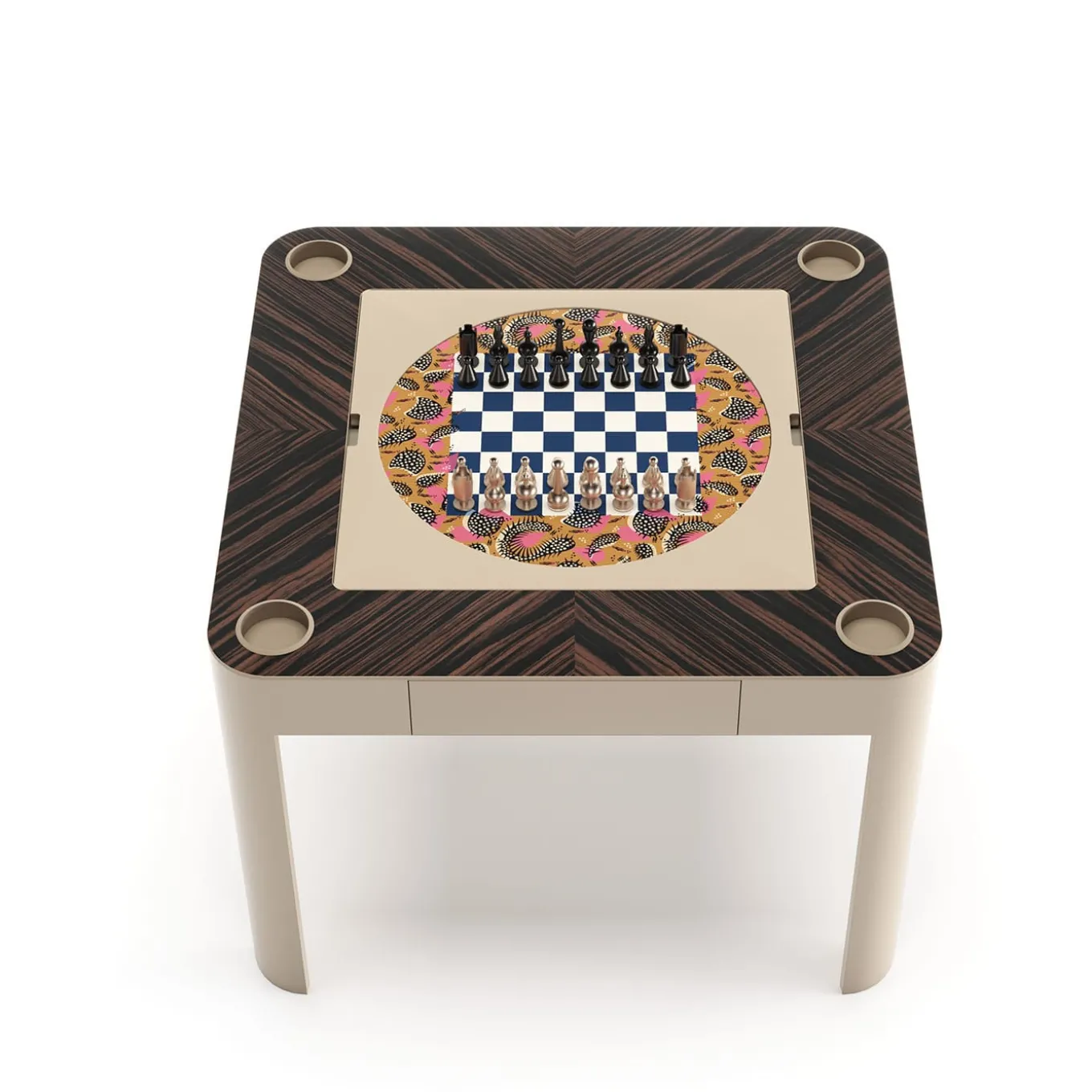 Enigma Glossy Cipria and Canaletto Wood Multigame Table