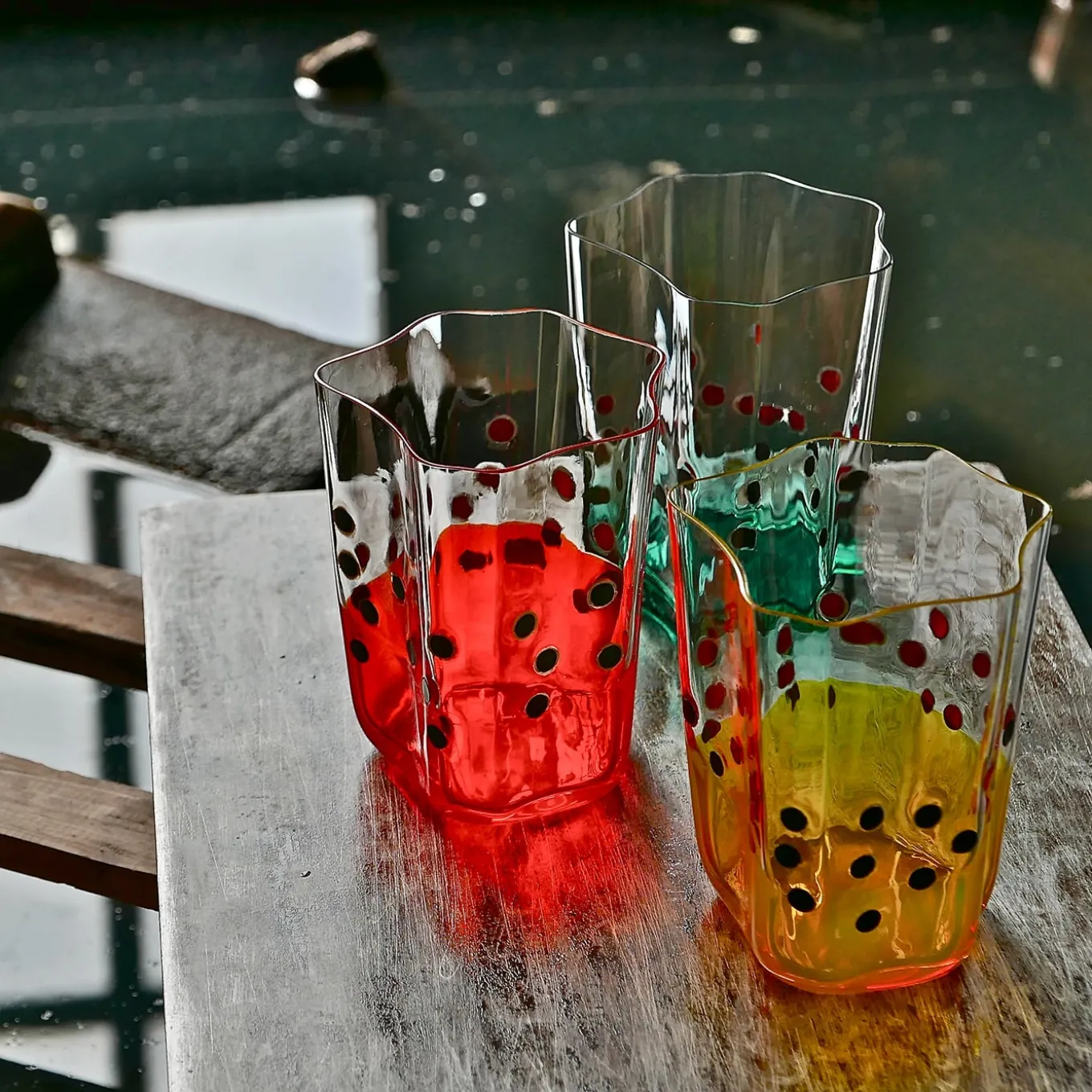 EPTA Set of 2 Green Glasses by Diego Chilò