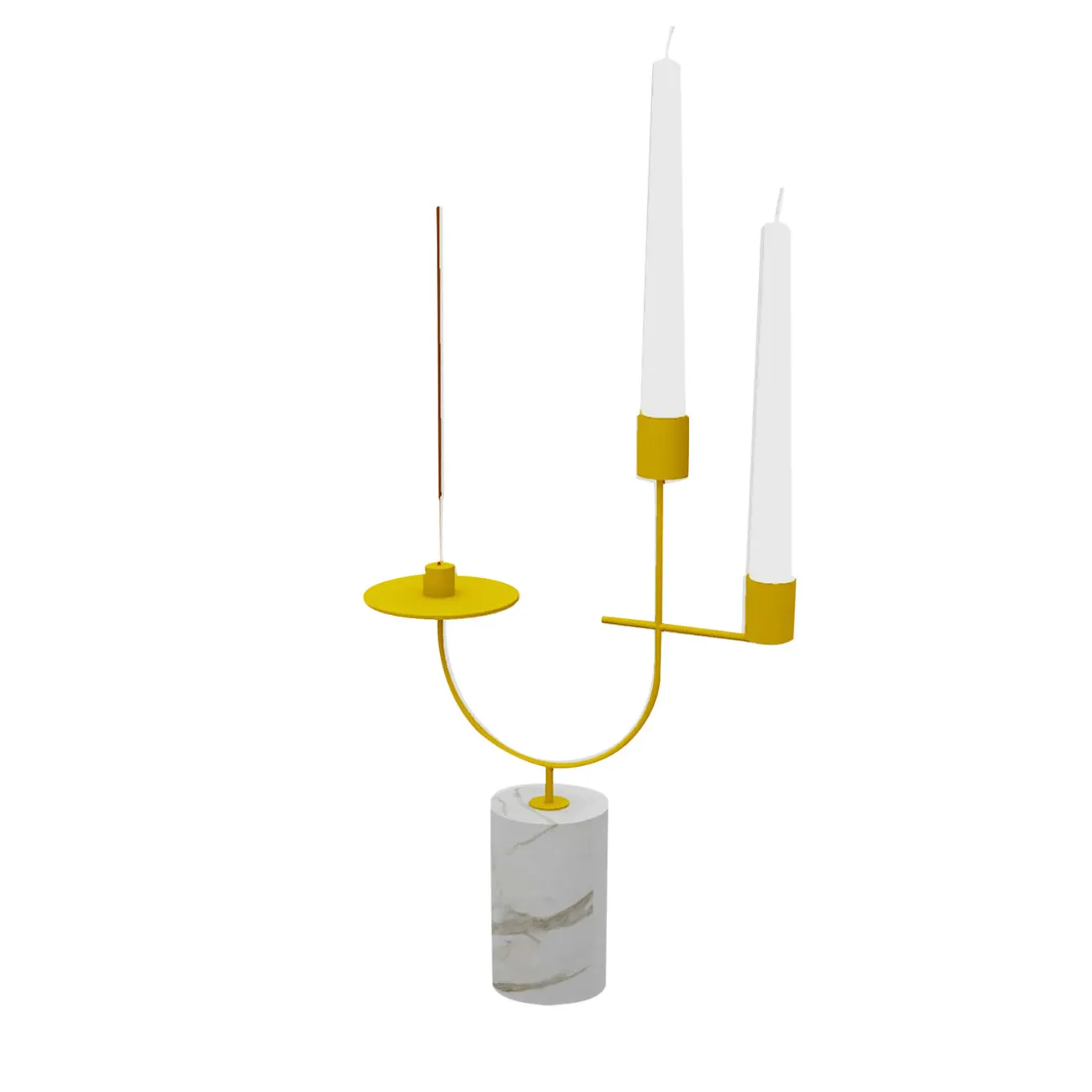 Equilibrista White Carrara and Yellow Candle and Incense Holder