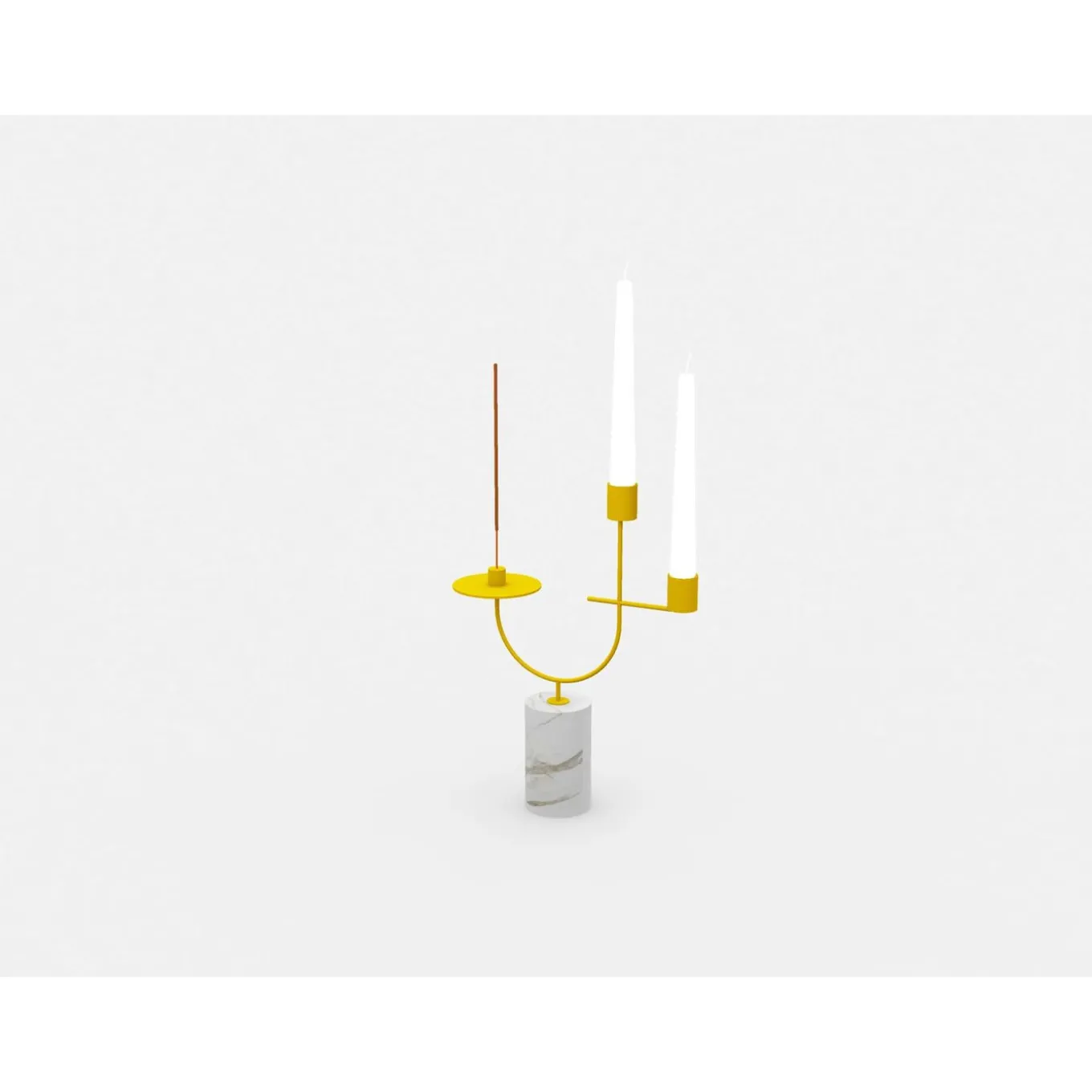 Equilibrista White Carrara and Yellow Candle and Incense Holder