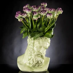 Ercole Bust-Shaped Craquele Green Decorative Cachepot