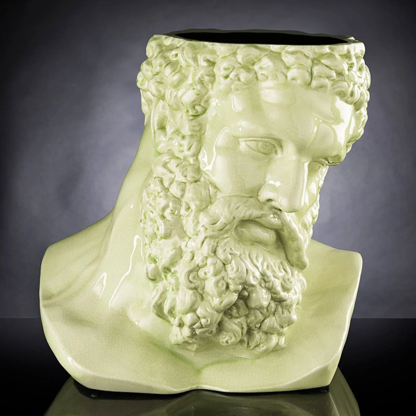 Ercole Bust-Shaped Craquele Green Decorative Cachepot