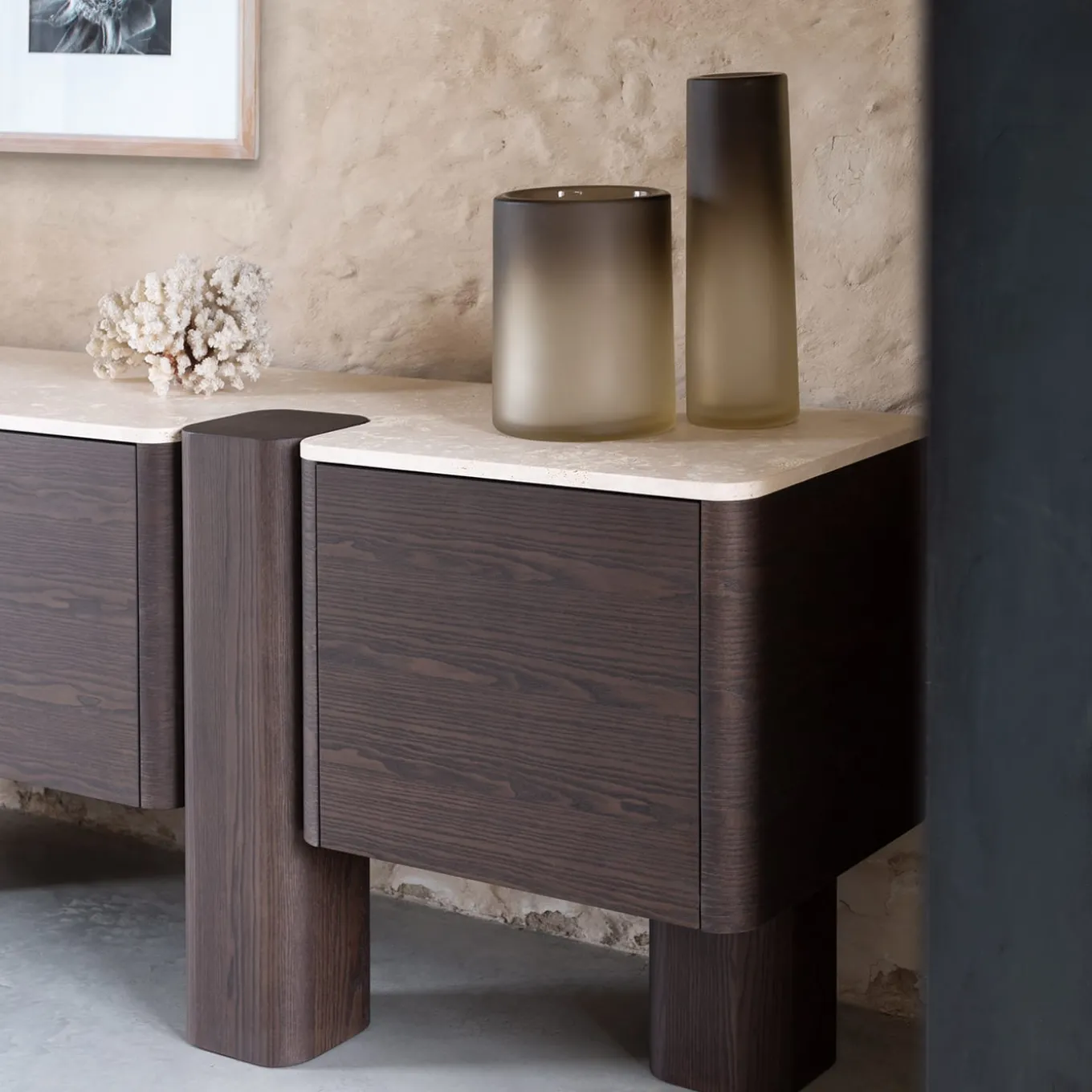 Erice D Wood and Marble Sideboard