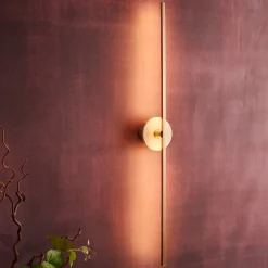 Essential Grand Stick Wall Sconce in Satin Brass and Alabaster