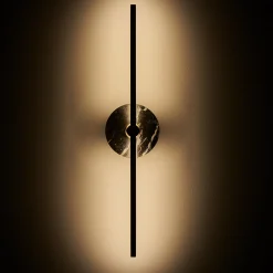 Essential Stick Wall Sconce in Satin Brass and Black Marquinha Marble