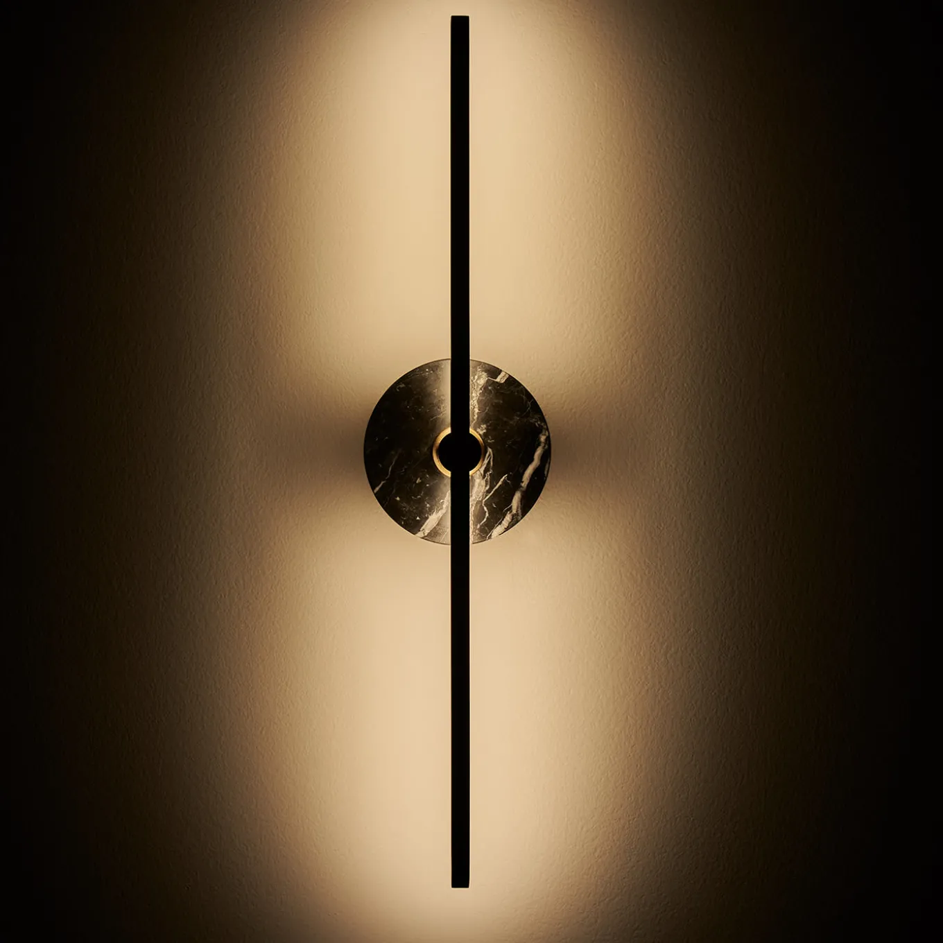 Essential Stick Wall Sconce in Satin Brass and Black Marquinha Marble