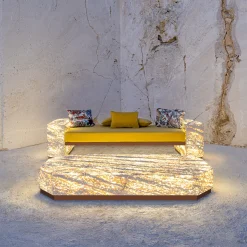 Eternal Hexagon Backlit Travertine Marble Low Table by Bebo & Angel