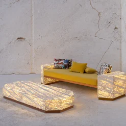 Eternal Hexagon Backlit Travertine Marble Low Table by Bebo & Angel