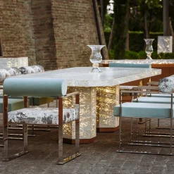 Eternal Hexagon Backlit Travertine Marble Dining Table by Bebo & Angel