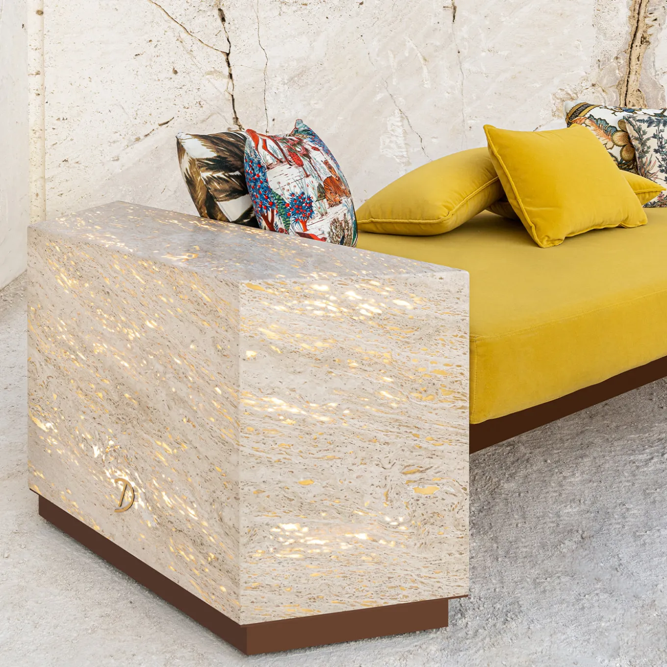 Eternal Square Backlit Travertine Marble Daybed by Bebo & Angel