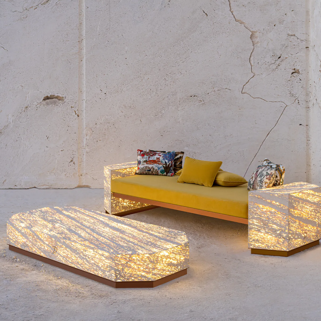 Eternal Square Backlit Travertine Marble Daybed by Bebo & Angel