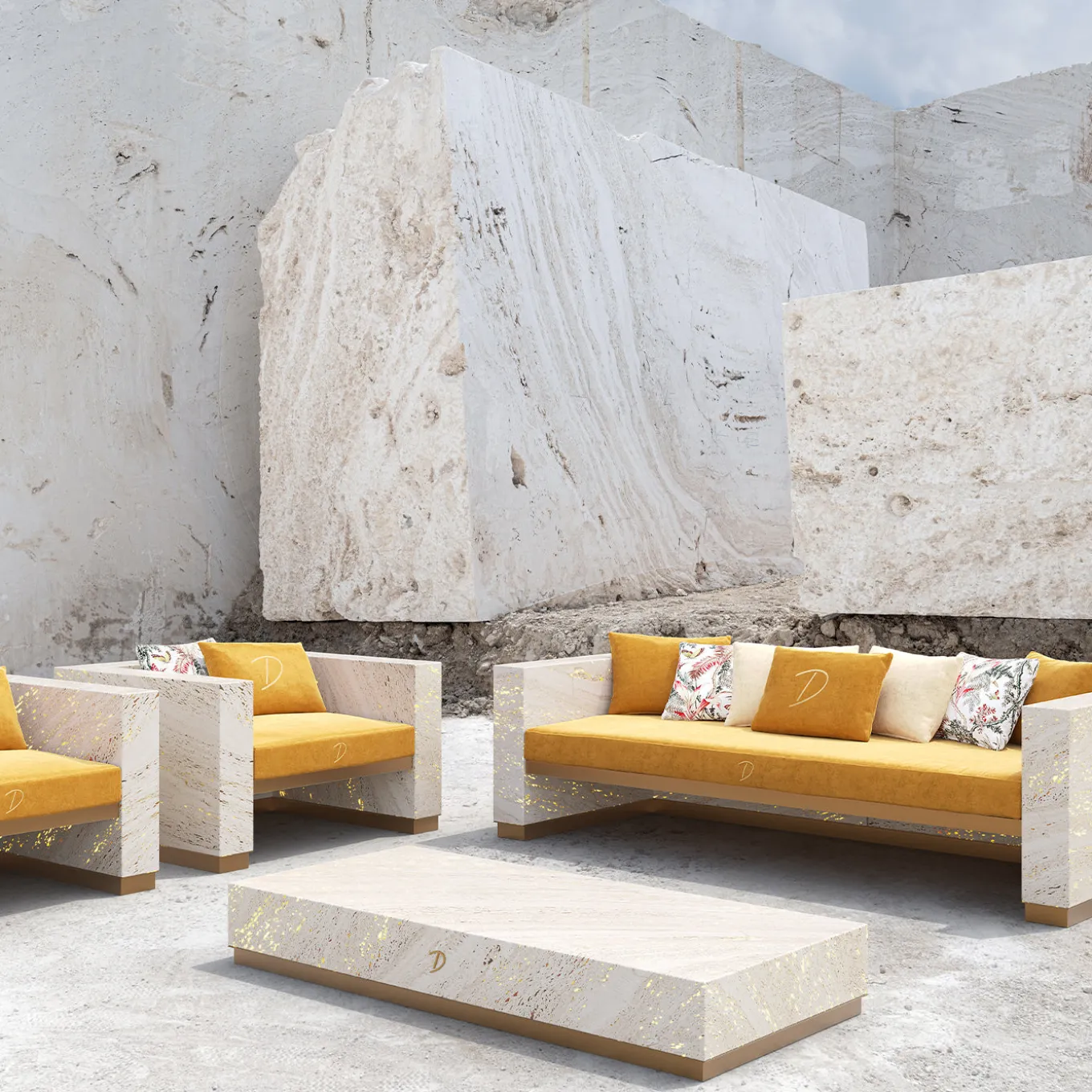 Eternal Square Backlit Travertine Marble Sofa by Bebo & Angel
