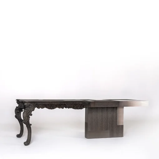 Evo brown solid wood and brown veneered wood desk