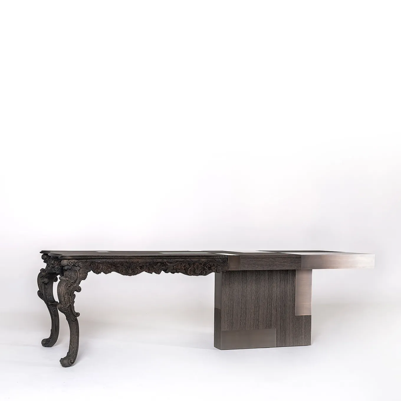 Evo brown solid wood and brown veneered wood desk