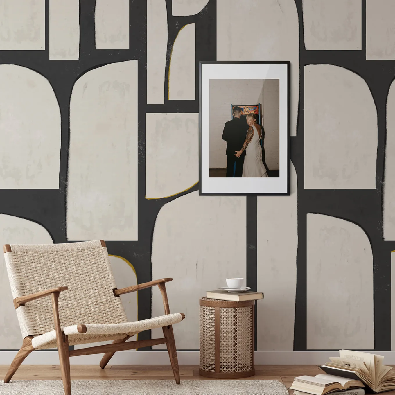 Extra Large Black and White Abstract Wallpaper