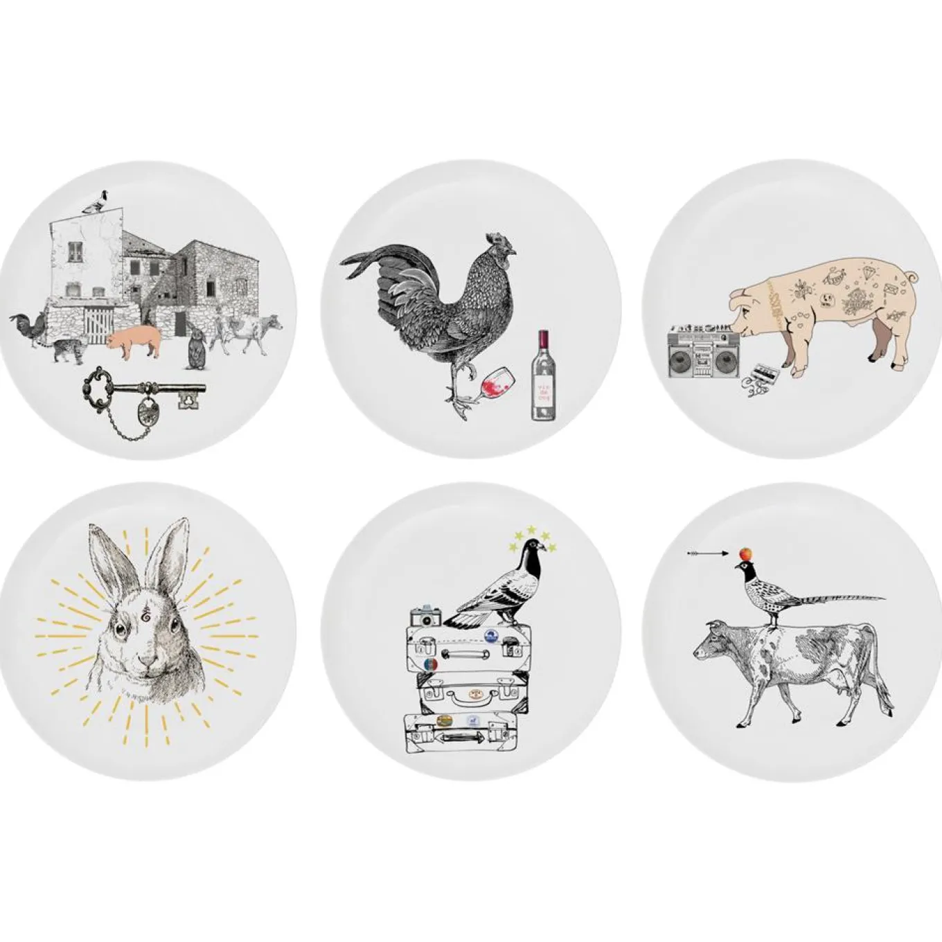 Farm Life Mix Set of 6 Plates