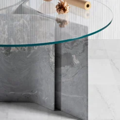 Filo Round Grey Marble & Glass Dining Table