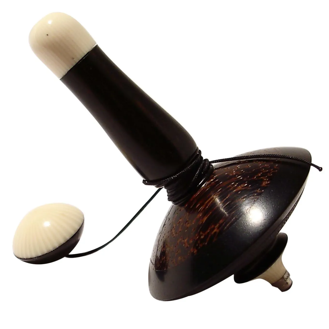 Filo Spinning Top in Ebony, Galalith and Black Palm
