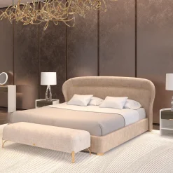 Flare 02 Beige Upholstered Bench with Metal Legs