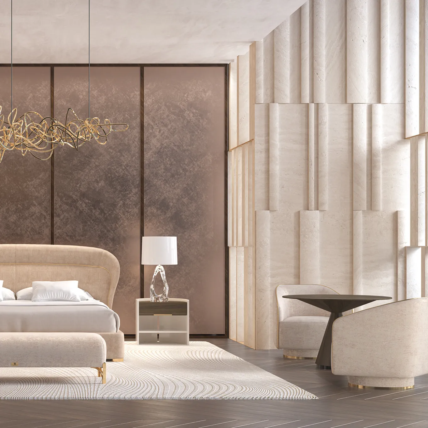 Flare 02 Upholstered Beige Velvet Bed