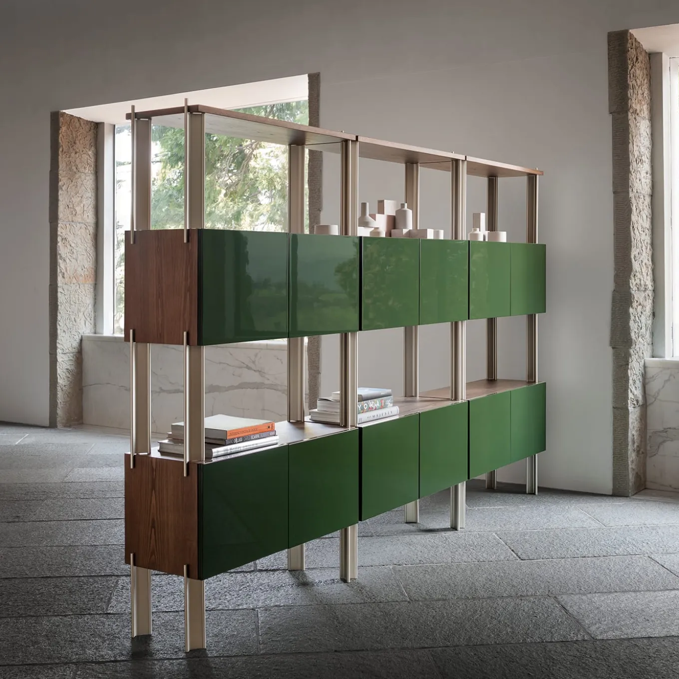 Flexor Green Wood & Metal Bookshelf by Gio Ponti