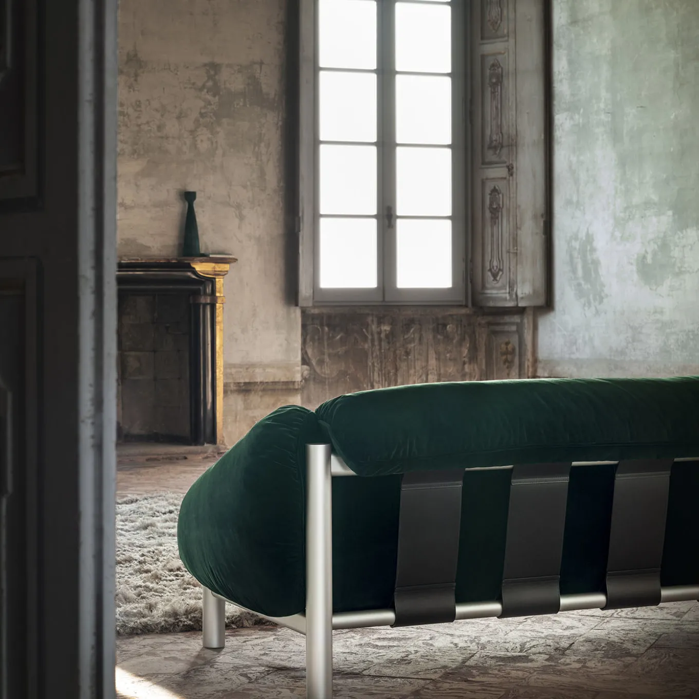 Flo Green Velvet 4-Seater Sofa by Lorenza Bozzoli