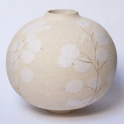 Flora Lunaria white glazed stoneware with floral motif vase