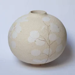 Flora Lunaria white glazed stoneware with floral motif vase