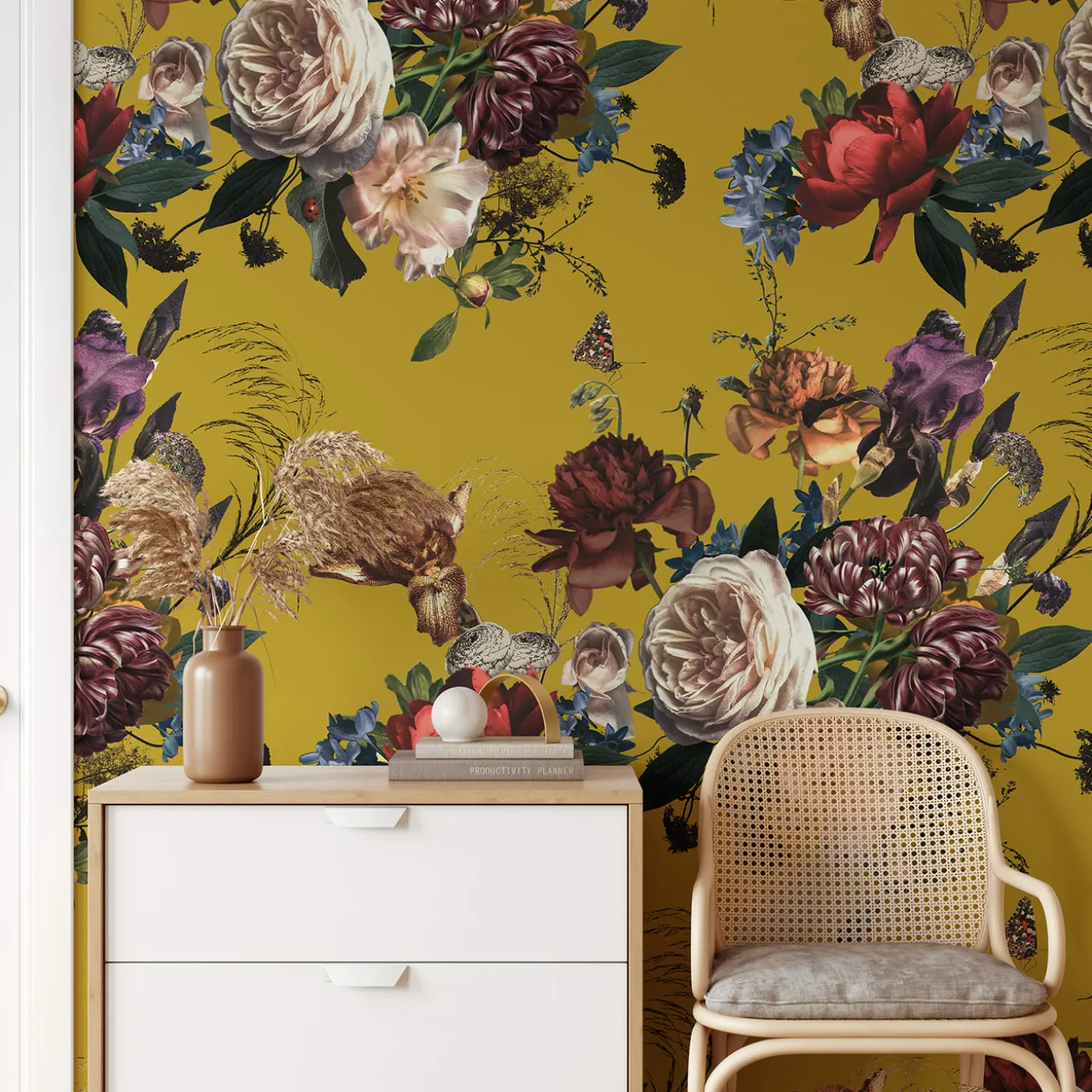 Floral Overlay Dutch Wallpaper