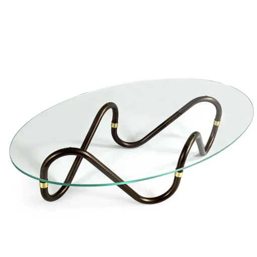 Flow Sinusoidal Oval Coffee Table with Extra Clear Glass Top