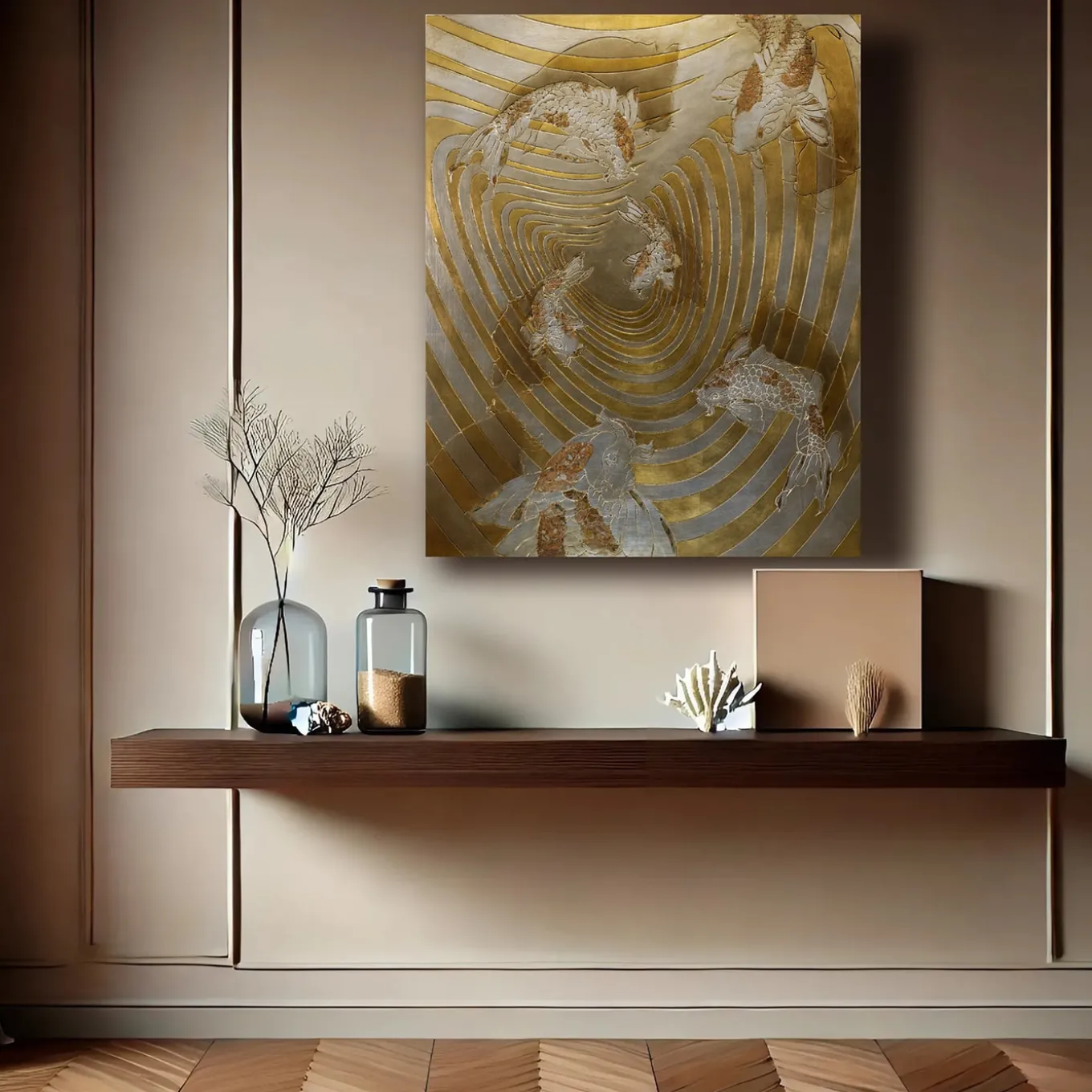 Fluctus Wood Engraving with Gold & Silver Leaf by Giuseppe Caiafa