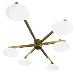 Flush-Mount Brass And Glass Ceiling Lamp With 6 Arms