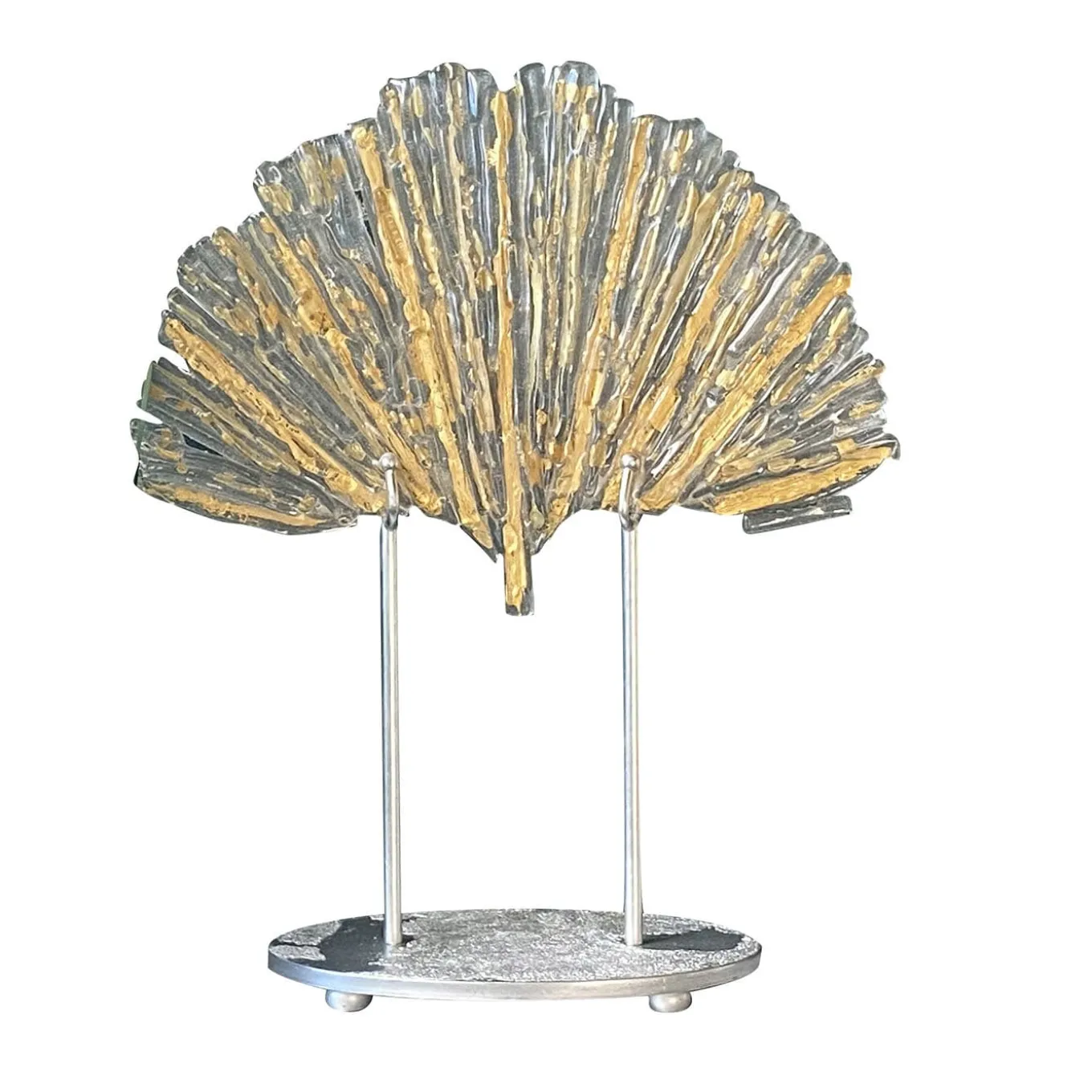 Foglia di Ginkgo gold and transparent glass sculpture