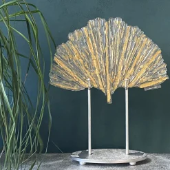 Foglia di Ginkgo gold and transparent glass sculpture