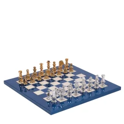 French Style Blue Brass Chess Set
