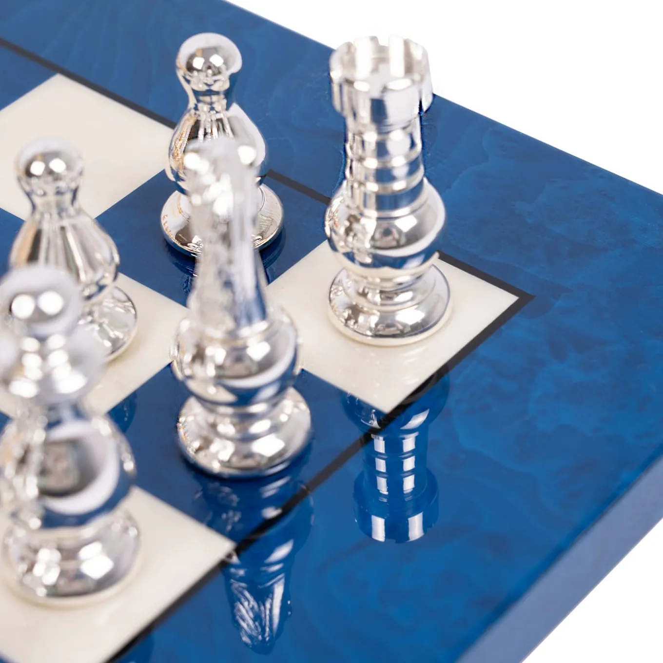 French Style Blue Brass Chess Set