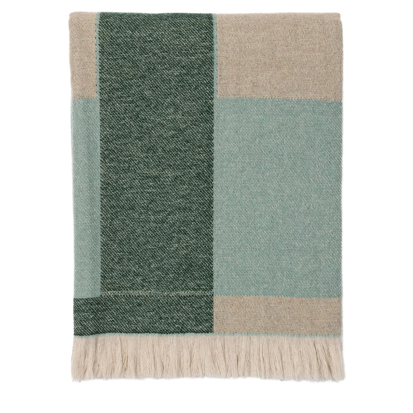 Fringed Intertwined-Patterned Green Blanket