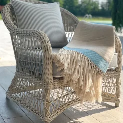 Fringed Light-Blue-Banded Blanket