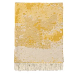 Fringed Plaster-Effect Mustard Blanket