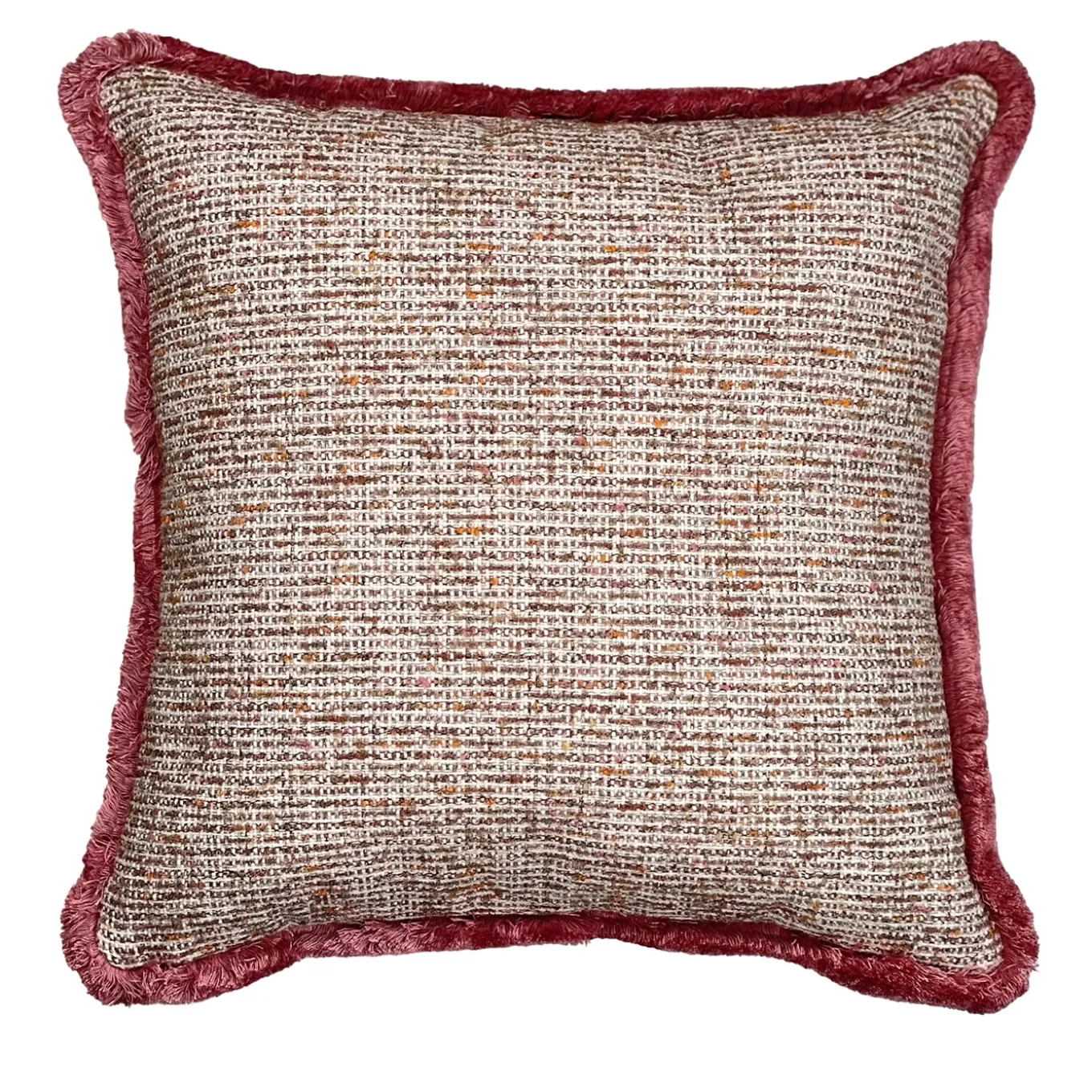 Fringed Square Pink Boucle Cushion