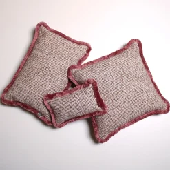 Fringed Square Pink Boucle Cushion