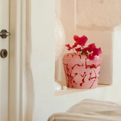 Fuchsia and Red Ceramic Cachepot Vase