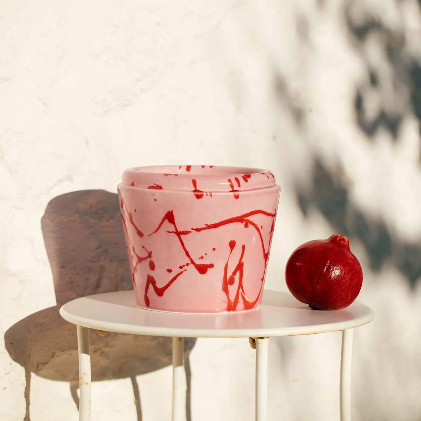 Fuchsia and Red Ceramic Cachepot Vase